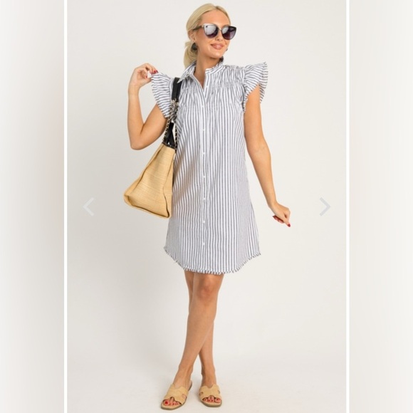 Melissa Nepton Sunset Royal Slub Stripe Cotton Linen Shirtdress Size SP - Picture 4 of 13